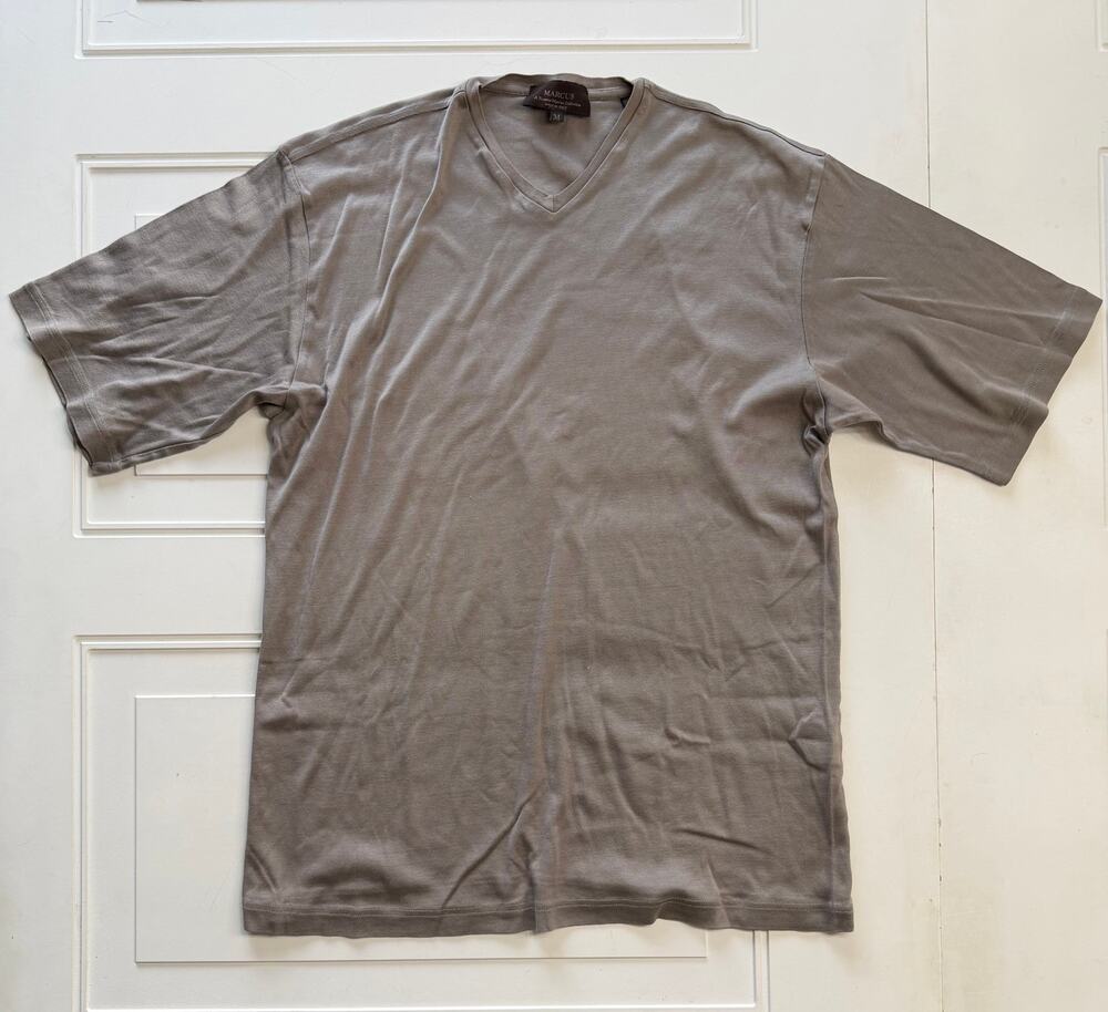 Marcus Neiman Marcus Mens M Brown Taupe Mercerized Cotton V Neck Tee T Shirt